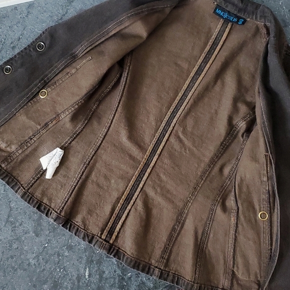 Mango Jeans Denim Blazer, Black Brown Tan Jean Jacket, XXS S EUC, Brass Snaps - Picture 5 of 10